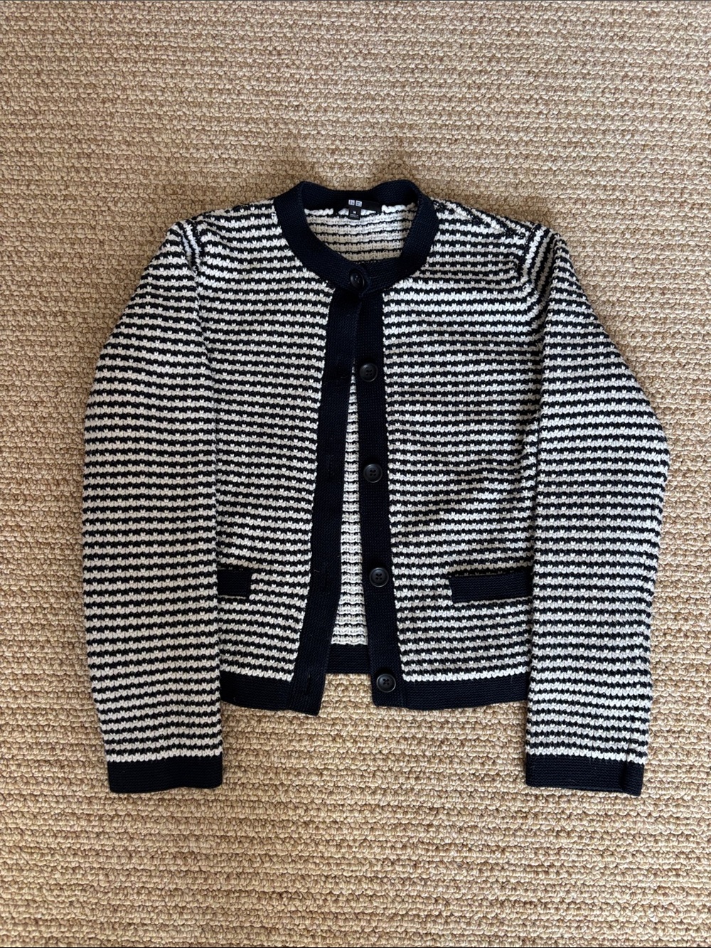 Uniqlo Black and White Textured Stripe Cardigan